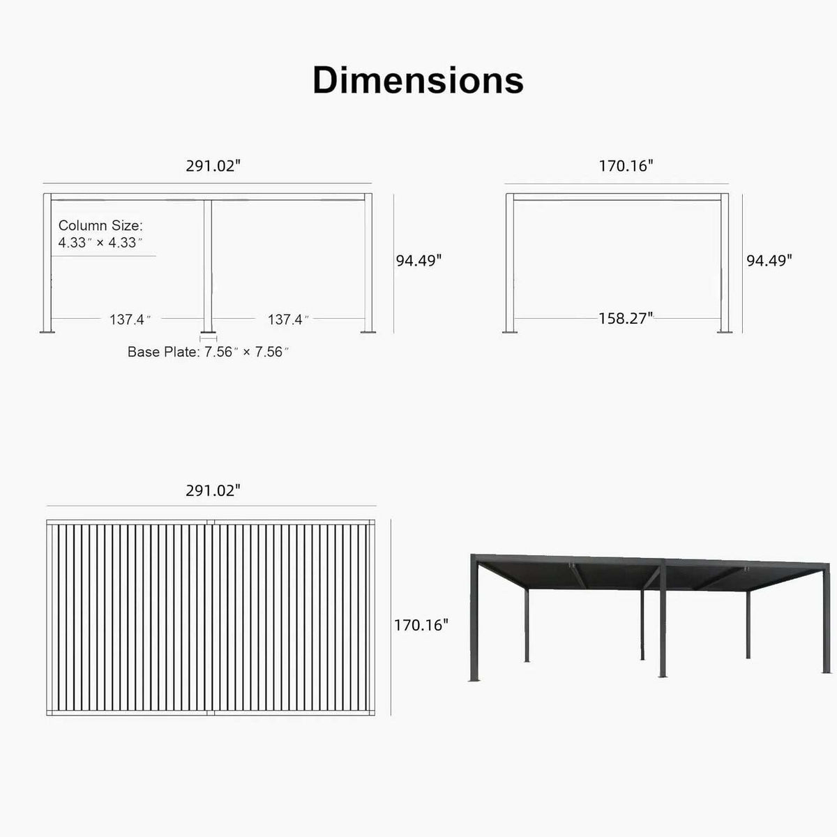 Gray Louvered Pergola Outdoor Aluminum Pergola with Adjustable Roof for Patio Gray Hardtop Gazebo