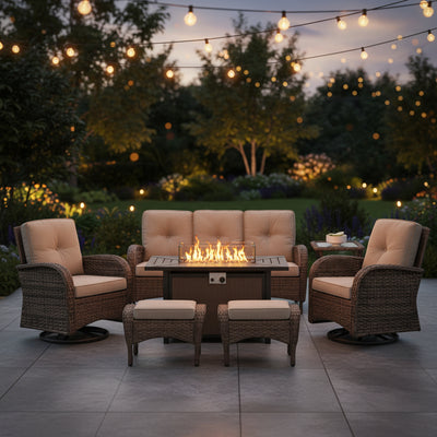 7-Piece Wicker Outdoor Lounge Set with Fire Pit