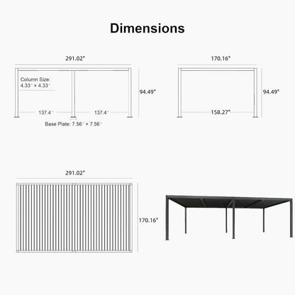 Gray Louvered Pergola Outdoor Aluminum Pergola with Adjustable Roof for Patio Gray Hardtop Gazebo