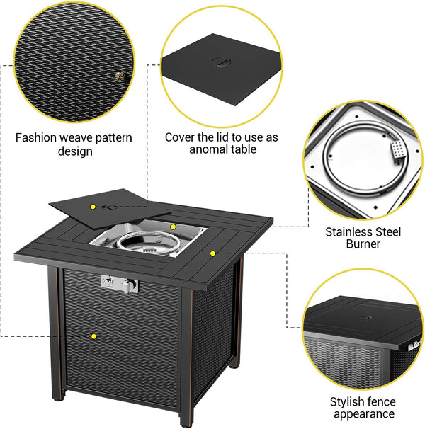 30" Propane Fire Pit Table with Lid — 50,000 BTU