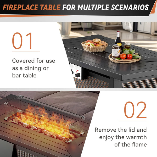 7-Piece Wicker Outdoor Lounge Set with Fire Pit