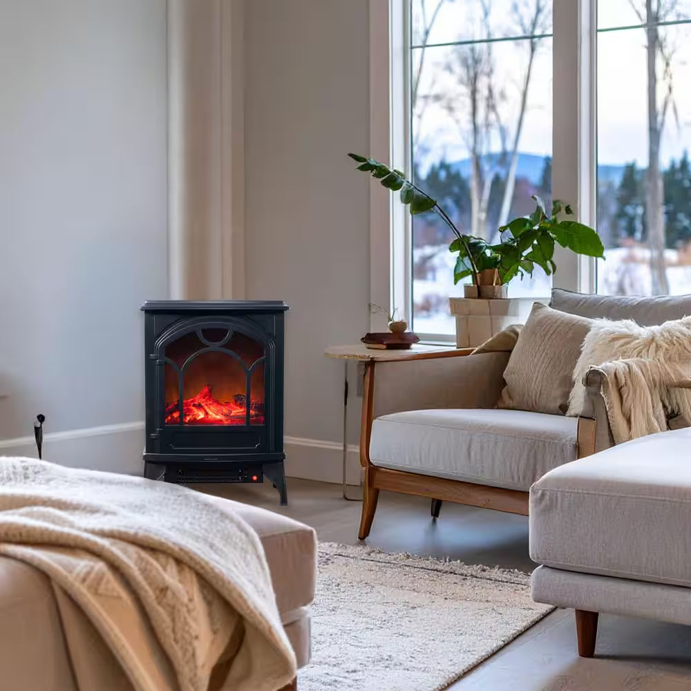 21.5 In. Freestanding Classic Electric Log Fireplace in Black