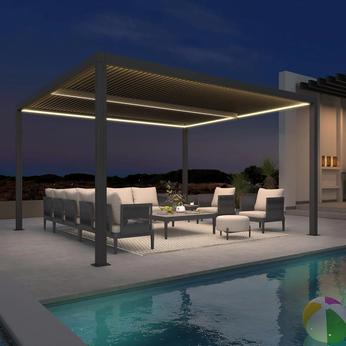 Gray Louvered Pergola Outdoor Aluminum Pergola with Adjustable Roof for Patio Gray Hardtop Gazebo
