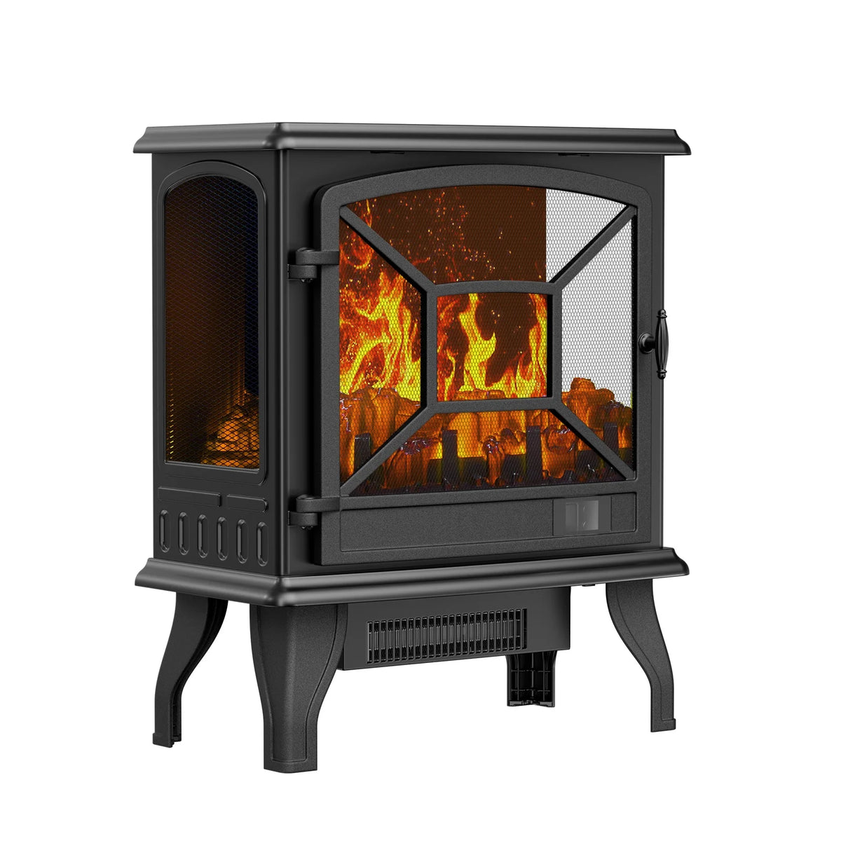 24'' Freestanding Electric Fireplace Heater Stove Portable Infrared Fireplace for Indoor, W/ Remote, Thermostat, 5 Variable Flame
