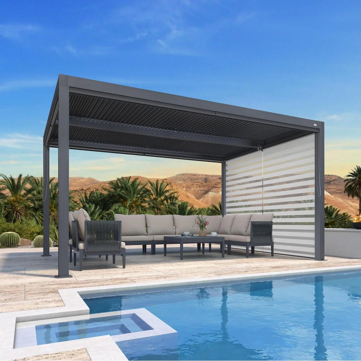 Gray Louvered Pergola Outdoor Aluminum Pergola with Adjustable Roof for Patio Gray Hardtop Gazebo