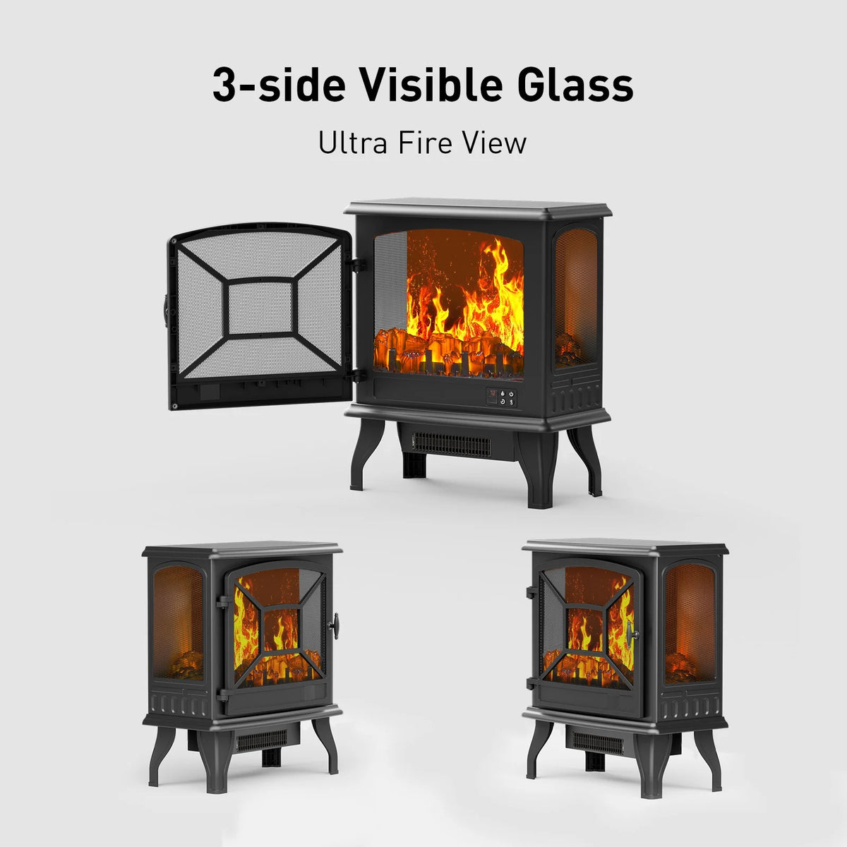 24'' Freestanding Electric Fireplace Heater Stove Portable Infrared Fireplace for Indoor, W/ Remote, Thermostat, 5 Variable Flame