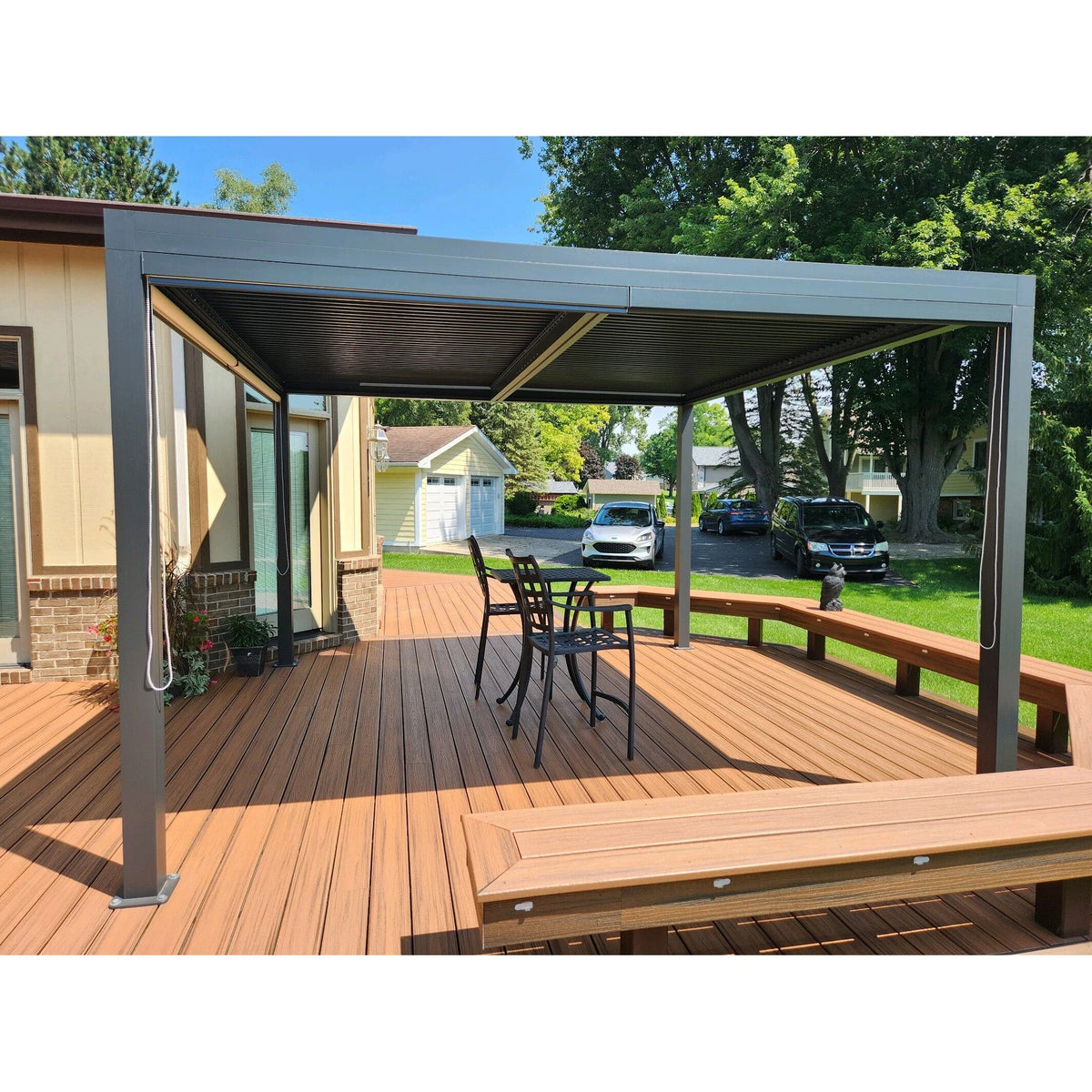 Gray Louvered Pergola Outdoor Aluminum Pergola with Adjustable Roof for Patio Gray Hardtop Gazebo