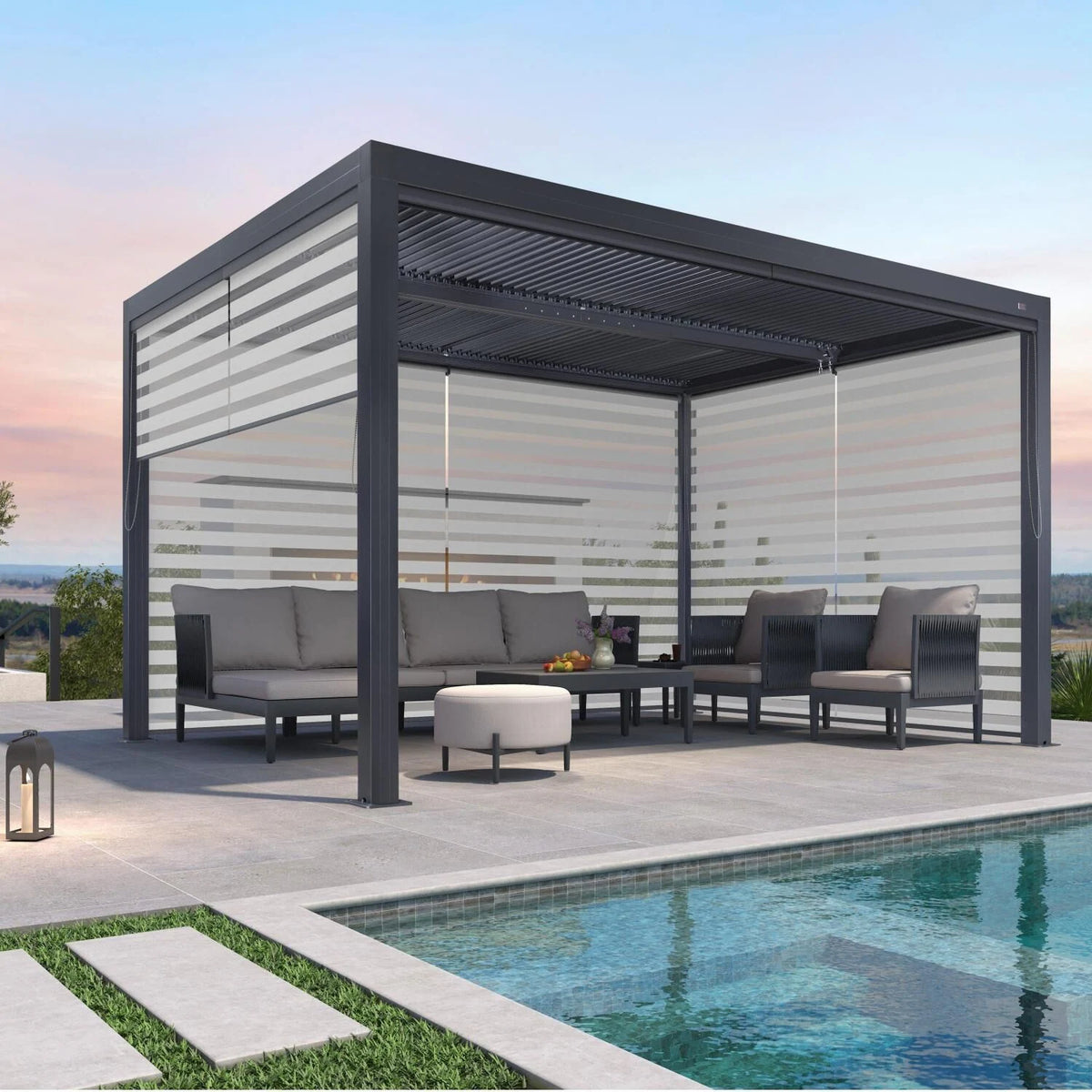 Gray Louvered Pergola Outdoor Aluminum Pergola with Adjustable Roof for Patio Gray Hardtop Gazebo