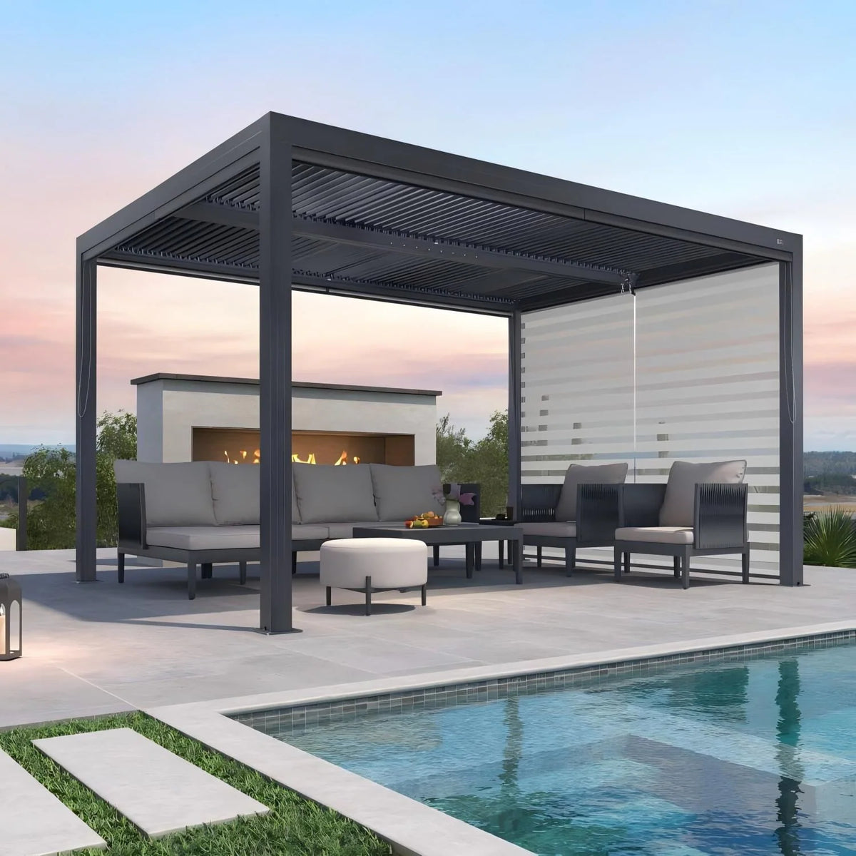 Gray Louvered Pergola Outdoor Aluminum Pergola with Adjustable Roof for Patio Gray Hardtop Gazebo