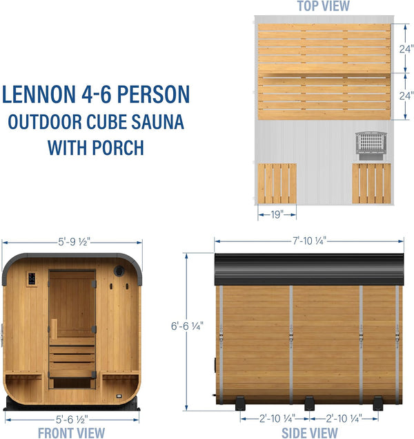 Lennon 4–6 Person Cedar Cube Sauna with Porch & Wi-Fi Control