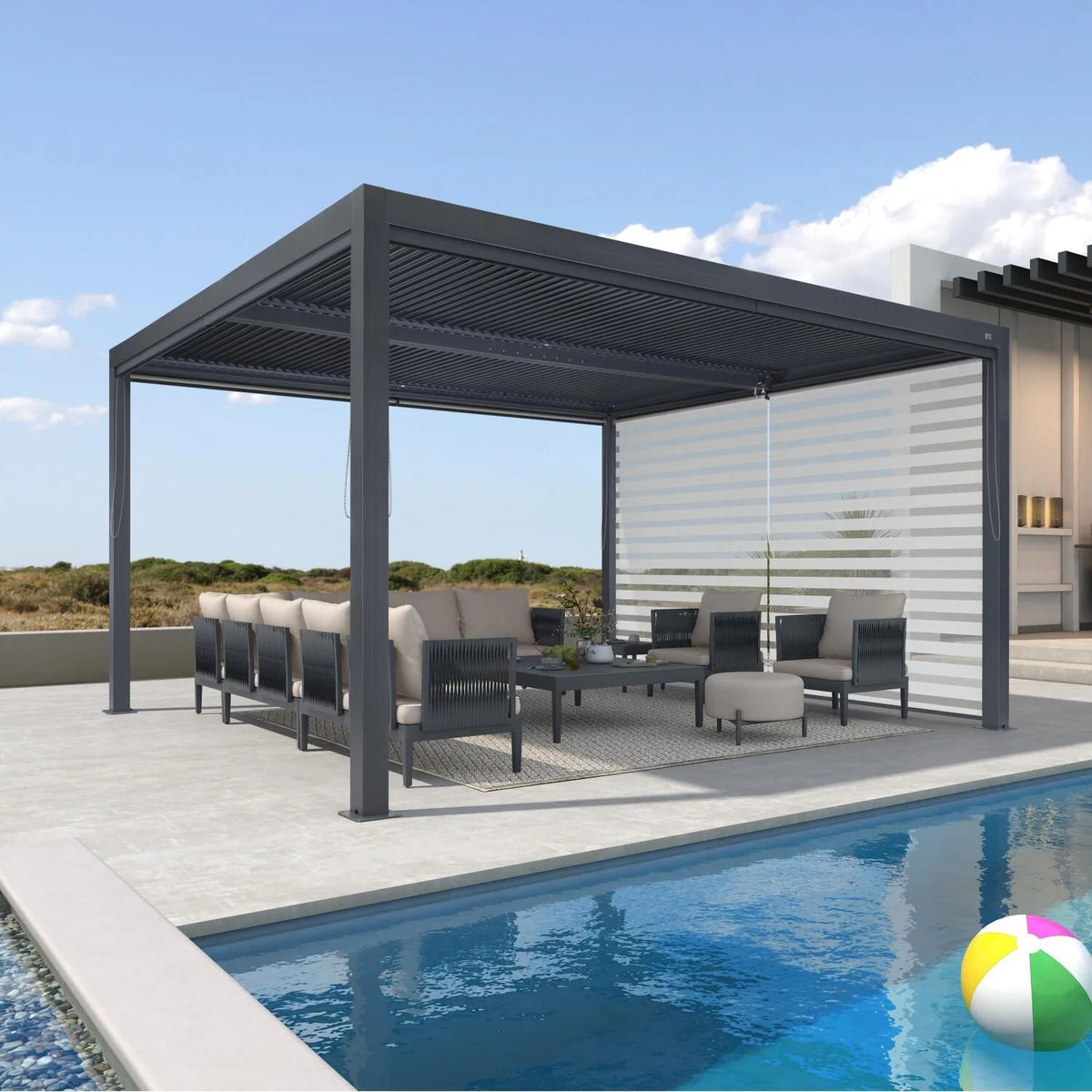 Gray Louvered Pergola Outdoor Aluminum Pergola with Adjustable Roof for Patio Gray Hardtop Gazebo
