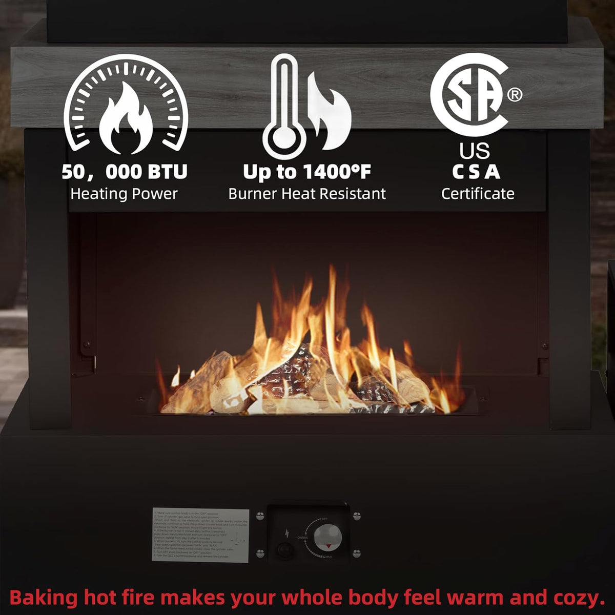 40.5" Outdoor Propane Fireplace with Tank Storage and Dust Cover-