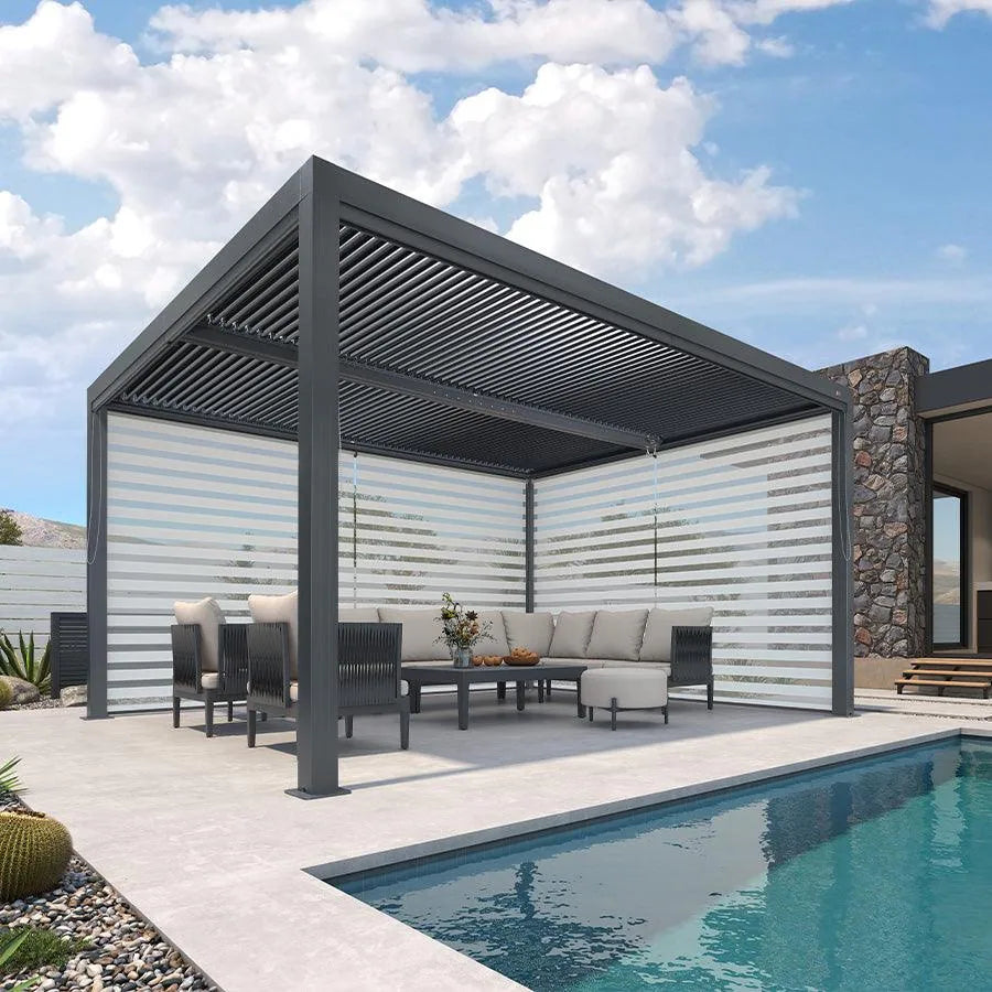 Gray Louvered Pergola Outdoor Aluminum Pergola with Adjustable Roof for Patio Gray Hardtop Gazebo