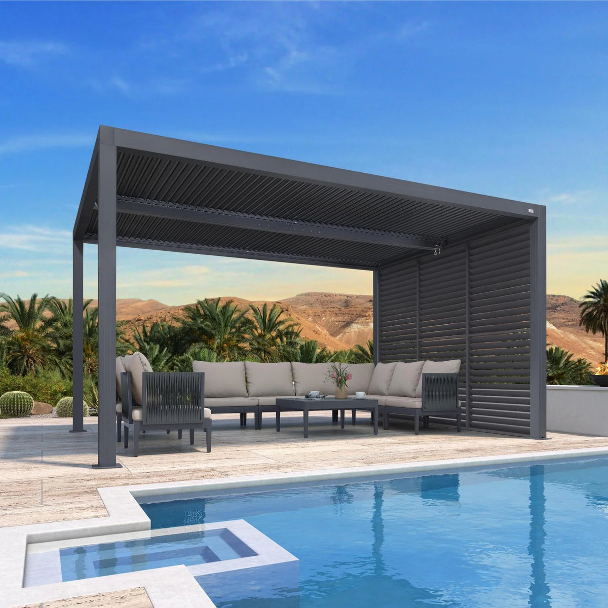 Gray Louvered Pergola Outdoor Aluminum Pergola with Adjustable Roof for Patio Gray Hardtop Gazebo