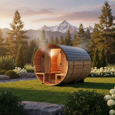 Paxton 4–6 Person Cedar Barrel Sauna with Porch & Wi-Fi Control