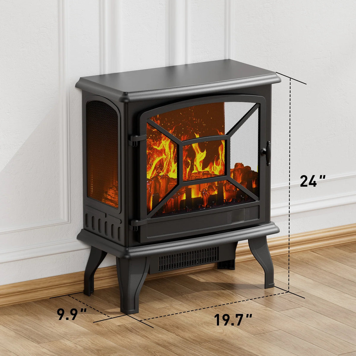 24'' Freestanding Electric Fireplace Heater Stove Portable Infrared Fireplace for Indoor, W/ Remote, Thermostat, 5 Variable Flame