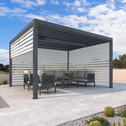 Gray Louvered Pergola Outdoor Aluminum Pergola with Adjustable Roof for Patio Gray Hardtop Gazebo