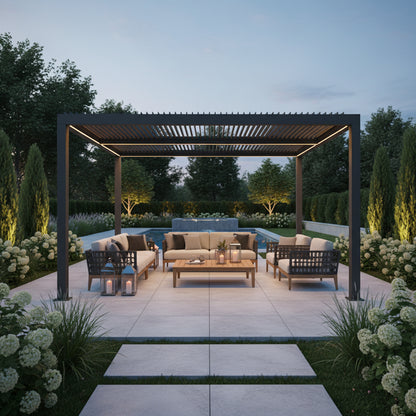 Gray Louvered Pergola Outdoor Aluminum Pergola with Adjustable Roof for Patio Gray Hardtop Gazebo