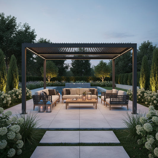 Gray Louvered Pergola Outdoor Aluminum Pergola with Adjustable Roof for Patio Gray Hardtop Gazebo
