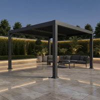 Louvered Pergola Designed for Year-Round Comfort, Adjustable Aluminum Roof, Integrated Drainage, Wind-Rated Frame — Studio Shot
